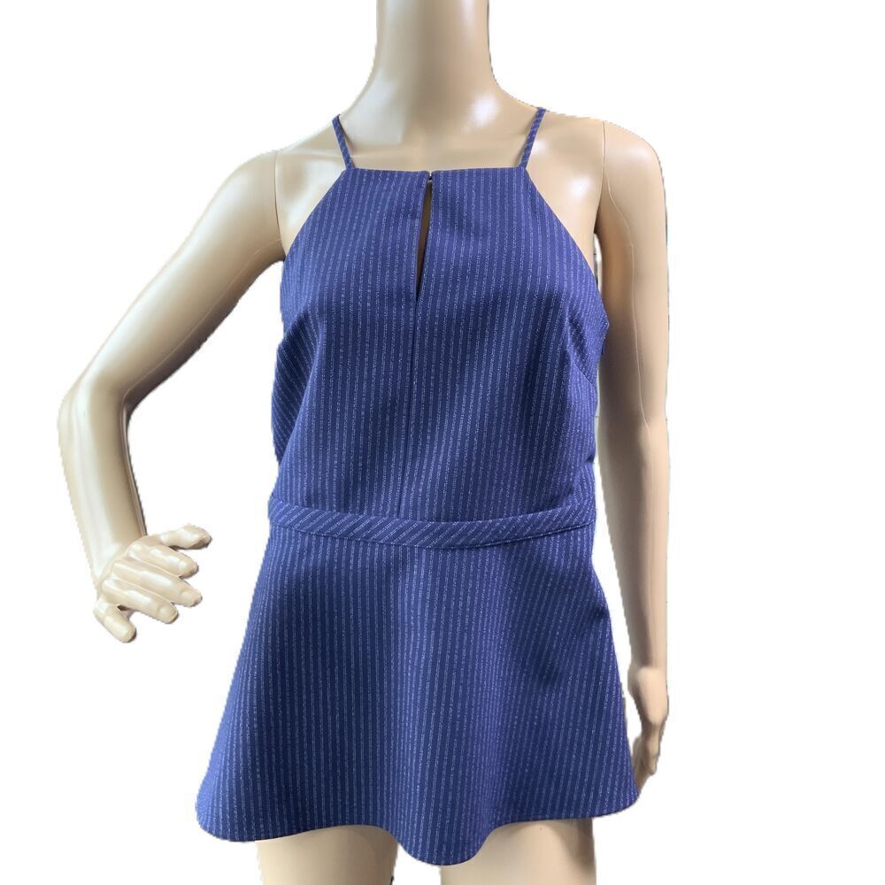 Banana Republic Navy Sleeveless Keyhole Front Striped Halter Top Dark Academia 4